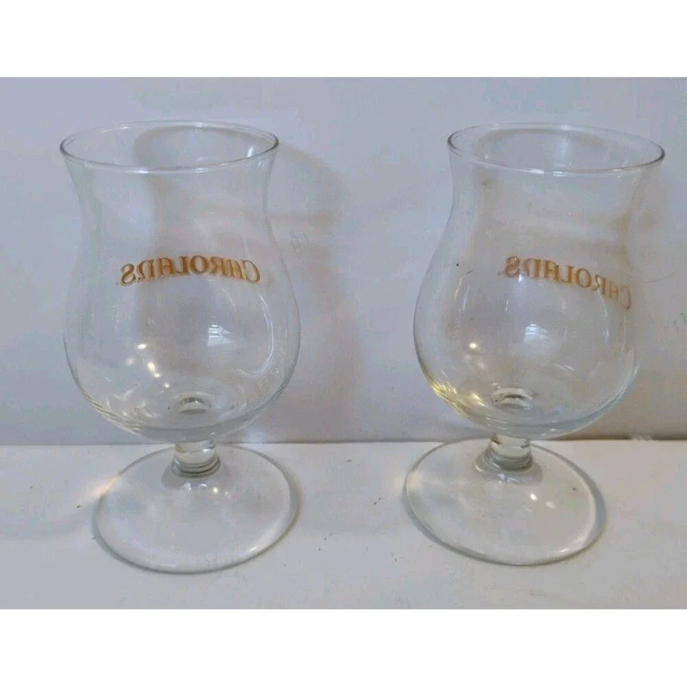 Set of 2 Vintage Carolans Irish Cream Liqueur Footed Stemmed Glasses 4.5